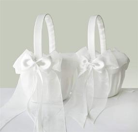 img 4 attached to ATAILOVE 2 Piece Flower Girl Basket Set - Fairy Lace Bowknot Wedding Floral Baskets in Ivory
