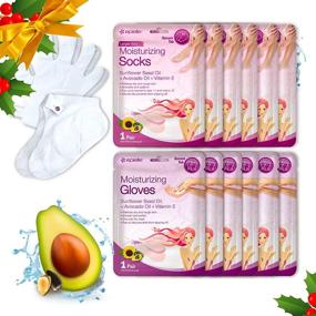 img 4 attached to Epielle Moisturizing Hand & Foot Masks: 12pk Glove & Socks for Dry Skin, Cracked Heels - Sunflower Seed Oil, Avocado Oil, Vitamin E - Holiday Stocking Stuffers