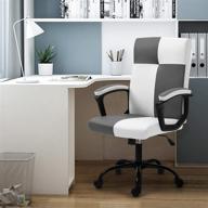 💺 seatingplus home office desk chair: adjustable lumbar support, metal base, padded armrests - gray & white leather логотип