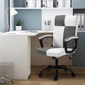 img 4 attached to 💺 Seatingplus Home Office Desk Chair: Adjustable Lumbar Support, Metal Base, Padded Armrests - Gray & White Leather