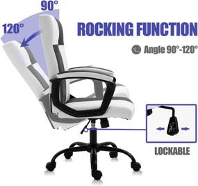 img 2 attached to 💺 Seatingplus Home Office Desk Chair: Adjustable Lumbar Support, Metal Base, Padded Armrests - Gray & White Leather