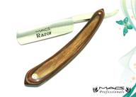 macs brand-047: premium straight razor with solid brown maple wood handle for a professional shaving experience logo