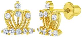 img 4 attached to 👑 Princess Crown Screw Back Earrings for Girls - Gold Plated with Clear Cubic Zirconia - Vibrant Dress Up Earrings for Little Girls - Formal Earrings for Toddlers