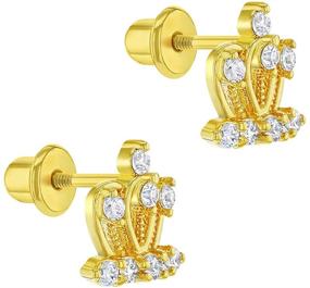 img 3 attached to 👑 Princess Crown Screw Back Earrings for Girls - Gold Plated with Clear Cubic Zirconia - Vibrant Dress Up Earrings for Little Girls - Formal Earrings for Toddlers