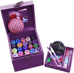 img 1 attached to 🧵 TINTON LIFE Vintage Box Sewing Kits - 2 Layers Sewing Accessories Supplies for Adults Kids, Beginner Travel Sewing Basket with Metal Handle - Purple