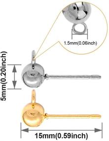 img 2 attached to 📿 Набор из 200 шт. сережек-гвоздиков и резиновых пробок - сферические гипоаллергенные золотисто-белого цвета штифты для создания украшений своими руками
