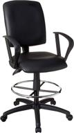 🪑 premium black leatherplus drafting stool with loop arms - boss office products multi-function logo