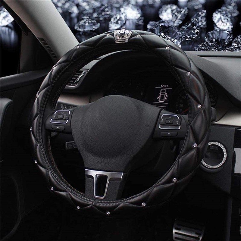 bling bling rhinestone sparkly universal diamond leather car steering wheel cover automotive interior car styling accessories-38cm/15&#39 标志