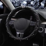 👑 bling rhinestone sparkly universal diamond leather car steering wheel cover - enhancing automotive interior car styling accessories-38cm/15'' (black crown) logo