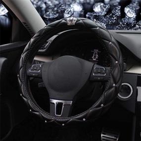 img 2 attached to 👑 Bling Rhinestone Sparkly Universal Diamond Leather Car Steering Wheel Cover - Enhancing Automotive Interior Car Styling Accessories-38CM/15'' (Black Crown)