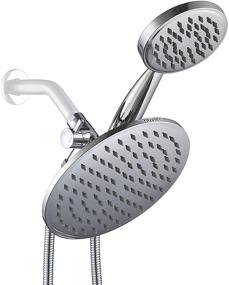 img 4 attached to Metal 3-Way Dual Shower Head Combo: Rain Shower Head with Handheld Showerhead, Long Flexible Hose, and Solid Brass Diverter Bracket in Polished Chrome