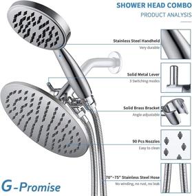img 3 attached to Metal 3-Way Dual Shower Head Combo: Rain Shower Head with Handheld Showerhead, Long Flexible Hose, and Solid Brass Diverter Bracket in Polished Chrome