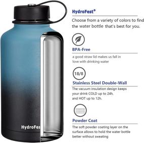 img 1 attached to 🥤 HydroFest 64 oz Metal Water Bottle with Straw Lid: Stainless Steel, Holder & Thermos, 48 Hrs Cold, 24 Hrs Hot - Marin Cyan