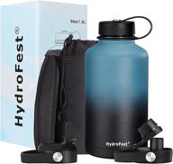 🥤 hydrofest 64 oz metal water bottle with straw lid: stainless steel, holder & thermos, 48 hrs cold, 24 hrs hot - marin cyan логотип