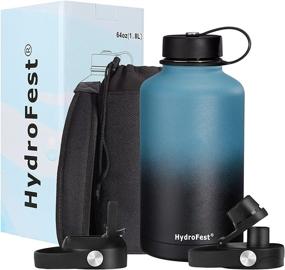 img 4 attached to 🥤 HydroFest 64 oz Metal Water Bottle with Straw Lid: Stainless Steel, Holder & Thermos, 48 Hrs Cold, 24 Hrs Hot - Marin Cyan