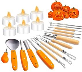 img 4 attached to 🎃 Halloween Pumpkin Carving Tools Kit, 15 Piece Professional Pumpkin Cutting Supplies with 6 LED Candles, Halloween Decoration Pumpkin Cutting Tools Set