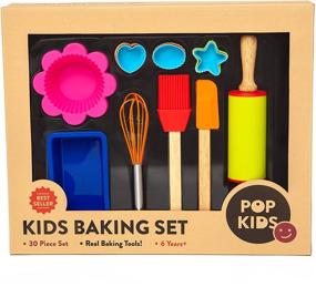 img 4 attached to 🎁 Kids Holiday Gift: 30-Piece Real Nonstick Bakeware and Cooking Set with Silicone Cupcake Molds, Spatula, Whisk, Rolling Pin, Cake Pan - Perfect for Learning Real Cooking and Baking Tools, Ideal Child Gift