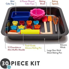img 3 attached to 🎁 Kids Holiday Gift: 30-Piece Real Nonstick Bakeware and Cooking Set with Silicone Cupcake Molds, Spatula, Whisk, Rolling Pin, Cake Pan - Perfect for Learning Real Cooking and Baking Tools, Ideal Child Gift