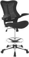 enhanced modway charge drafting chair - stylish reception desk chair - drafting stool with flip-up arms in black логотип