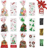 🎄 144pcs christmas cellophane bags for xmas treats - clear candy cellophane bag with 210pcs twist ties, perfect for christmas party favors logo