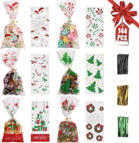 img 4 attached to 🎄 144PCS Christmas Cellophane Bags for Xmas Treats - Clear Candy Cellophane Bag with 210PCS Twist Ties, Perfect for Christmas Party Favors