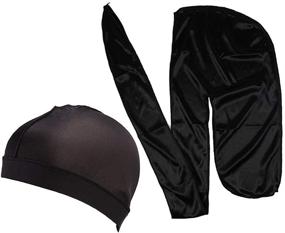 img 4 attached to 🧢 Long Straps Men's Silk Durag Headwear Waves Cap Bandanas for Men