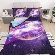 🦄 psychedelic galaxy unicorn bedding set: rainbow marble tie dye reversible comforter cover, twin size - ideal for teens, kids, boys, and girls logo