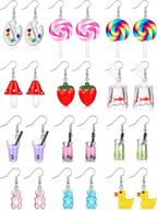 🌟 cute and quirky dangle drop earrings for women and girls - assorted 12 pairs logo