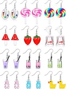 img 4 attached to 🌟 Cute and Quirky Dangle Drop Earrings for Women and Girls - Assorted 12 Pairs