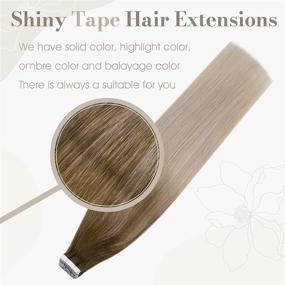 img 1 attached to 👩 Blonde Tape in Human Hair Extensions with Balayage Highlights - Real Human Hair, Light Brown Ombre Ash Blonde, Light Blonde 20pcs 50g 14" - Remy Hair Extensions