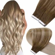 👩 blonde tape in human hair extensions with balayage highlights - real human hair, light brown ombre ash blonde, light blonde 20pcs 50g 14" - remy hair extensions logo