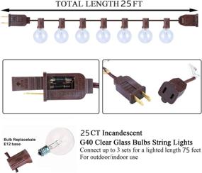 img 1 attached to Sunsgne 25Ft Globe String Lights with G40 Bulbs (UL Listed) - Perfect for Backyard Patio, Garden Parties, and Cafe Ambiance - Includes 2 Extra Bulbs - Natural Warm Bulbs - Indoor Outdoor Hanging Umbrella Lights - Brown