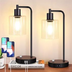 img 4 attached to Industrial Table Lamps with Stepless Dimming, USB Ports, and AC Outlet - Perfect Bedside Nightstand ⚡ or Desk Lamps for Bedroom, Dorm, Living Room - Includes 2 Seeded Glass Shades and LED Bulbs