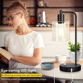 img 1 attached to Industrial Table Lamps with Stepless Dimming, USB Ports, and AC Outlet - Perfect Bedside Nightstand ⚡ or Desk Lamps for Bedroom, Dorm, Living Room - Includes 2 Seeded Glass Shades and LED Bulbs