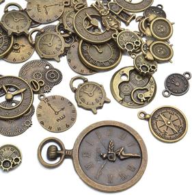 img 3 attached to 100g (approximately 50pcs) Assorted Alloy Clock Face Charms Pendant 🕰️ Steampunk Gears Wheel Cog Charms Findings for Jewelry Making and Crafting