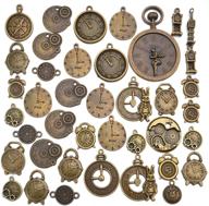 100g (approximately 50pcs) assorted alloy clock face charms pendant 🕰️ steampunk gears wheel cog charms findings for jewelry making and crafting logo