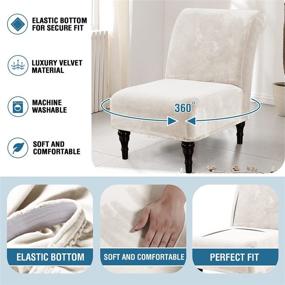 img 1 attached to 🪑 High Stretch Armless Velvet Accent Chair Covers for Living Room - Luxury Thick Slipcovers for Modern Furniture Protection with Elastic Bottom, Machine Washable - Ivory