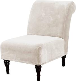 img 4 attached to 🪑 High Stretch Armless Velvet Accent Chair Covers for Living Room - Luxury Thick Slipcovers for Modern Furniture Protection with Elastic Bottom, Machine Washable - Ivory