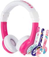 🎧 onanoff buddyphones explore foldable - pink: volume-limiting kids headphones with travel bag, audio sharing, mic - compatible with fire, ipad, iphone, android logo