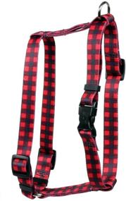 img 1 attached to 🐶 Stylish Yellow Dog Design Buffalo Plaid Red Roman Style H Dog Harness - Secure and Comfortable Fit