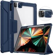 📱 nillkin case for ipad pro 12.9 2021/2020: slide camera cover + pencil holder | smart protective stand cover in blue logo