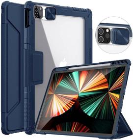 img 4 attached to 📱 Nillkin Case for iPad Pro 12.9 2021/2020: Slide Camera Cover + Pencil Holder | Smart Protective Stand Cover in Blue