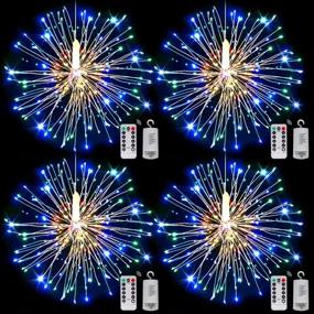 img 4 attached to 🌟 120 LED Starburst Fairy String Lights - 4 Pack, 8 Modes + Remote Control, Dimmable Christmas Decoration Lights for Wedding, Colorful Hanging Lights