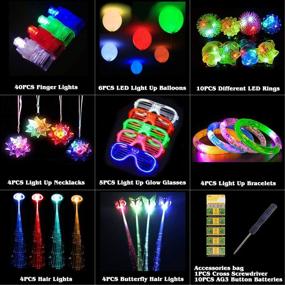 img 3 attached to 🎉 ThEast 88 PCS LED Игрушки с LED-подсветкой для Рождественской Вечеринки - Светящиеся аксессуары для детей/взрослых с палочками на пальцах, желе-кольцами, светящимися очками, светящимися шарами, браслетами, волосами с оптическими волокнами и кристаллическими ожерельями - 11 шт. сумочка с аксессуарами.