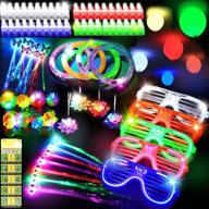 🎉 theast 88 pcs led игрушки с led-подсветкой для рождественской вечеринки - светящиеся аксессуары для детей/взрослых с палочками на пальцах, желе-кольцами, светящимися очками, светящимися шарами, браслетами, волосами с оптическими волокнами и кристаллическими ожерельями - 11 шт. сумочка с аксессуарами. логотип