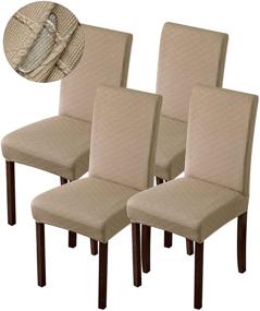 img 4 attached to 🪑 Waterproof Dining Chair Covers for Dining Room and Kitchen - Genina Parsons Chair Covers (Khaki, Pack of 4)