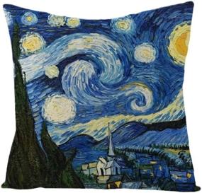 img 1 attached to 🎨 Set of 4 Van Gogh Art 18x18 Decorative Pillow Covers - IcosaMro Square Zippered Cotton Linen Cushion Cover for Room Sofa Décor