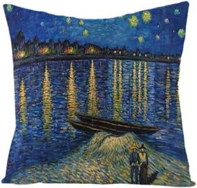 img 2 attached to 🎨 Set of 4 Van Gogh Art 18x18 Decorative Pillow Covers - IcosaMro Square Zippered Cotton Linen Cushion Cover for Room Sofa Décor