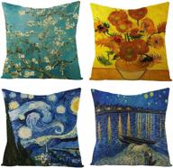 🎨 set of 4 van gogh art 18x18 decorative pillow covers - icosamro square zippered cotton linen cushion cover for room sofa décor логотип