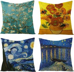 img 4 attached to 🎨 Set of 4 Van Gogh Art 18x18 Decorative Pillow Covers - IcosaMro Square Zippered Cotton Linen Cushion Cover for Room Sofa Décor